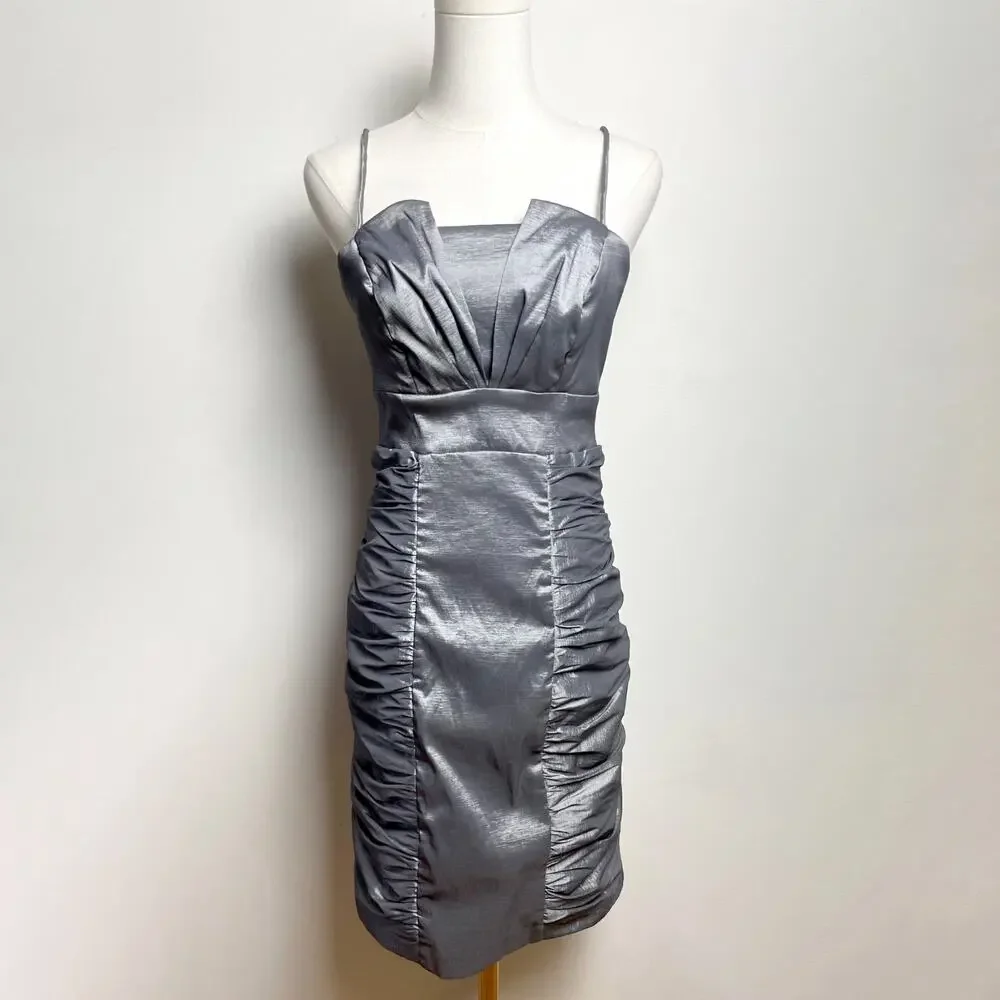Vintage 90s Y2K Silver Mini Cocktail Dress Small‎ Indie Glam Prom Iridescent